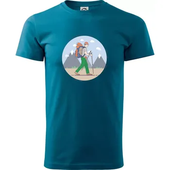 Pánská móda Barevný párový motiv na hory - Klasické pánské triko vyšší gramáže - L ( Petrolejová )