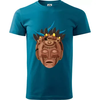 Pánské tričko Mayové maska hnědá - Klasické pánské triko vyšší gramáže - L ( Petrolejová )
