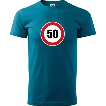 Dopravní značka - omezení rychlosti 50 - Klasické pánské triko vyšší gramáže - M ( Petrolejová )