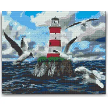 Diamantové malování Diamantové malování - Bílo červený maják a rackové Velikost: 30x40cm, Rámování: Pouze srolované plátno, Diamanty: Kulaté