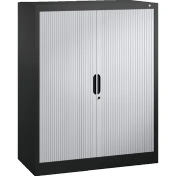 Jednací stůl Žaluziová skříň do kanceláře C+P Omnispace, sideboard, 1000 x 420 x 1230 mm, černošedá/světle šedá