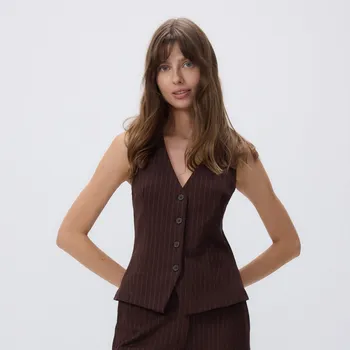 Dámské sako Reserved - Vypasovaná vesta s lnem - tmavě hnědá - 476GA-89X - 476GA-89X-L