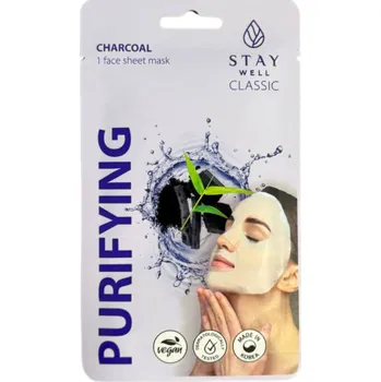 Pleťová maska STAY Well Classic Sheet Mask CHARCOAL Purifying Čisticí plátýnková maska s aktivním uhlím 22 g
