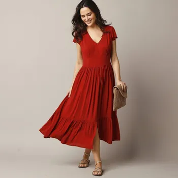 Dámské šaty Dlouhé jednobarevné šaty terakota 52