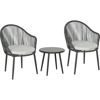 Zahradní sestava Outsunny 3dílná sada zahradního nábytku z umělého ratanu, sedací souprava se zahradními židlemi a stolkem s deskou z tvrzeného skla, včetně polštářů, tmavě šedá | Aosom.de