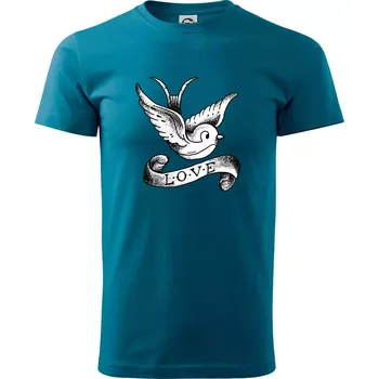 Love holubice - kreslená - Klasické pánské triko vyšší gramáže - M ( Petrolejová )