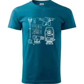 Geodet teodolit dron - Klasické pánské triko vyšší gramáže - M ( Petrolejová )