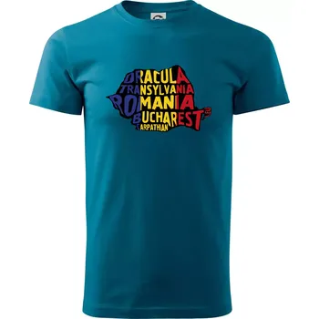 Pánská móda Mapy - názvy měst - Rumunsko - Klasické pánské triko vyšší gramáže - M ( Petrolejová )