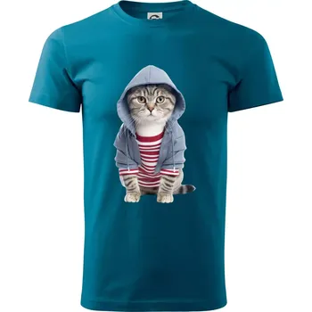 Kočka v pruhovaném triku - Klasické pánské triko vyšší gramáže - S ( Petrolejová )