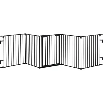 klec pro psa PawHut 2 v 1 výběh pro štěňata 5-TLG Skládací ohrádka s dvířky pro malé a střední psy, DIY ohrádka pro štěňata 300 x 74,5 cm kovová černá | Aosom.de