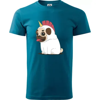 Mops a jednorožec - Klasické pánské triko vyšší gramáže - XS ( Petrolejová )