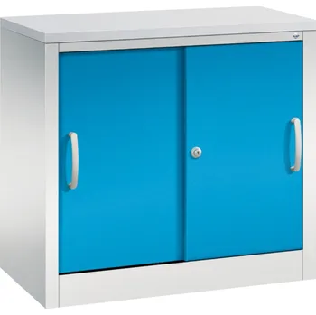 Jednací stůl Kancelářská skříňka s posuvnými dveřmi C+P Acurado, sideboard, 800 x 400 x 720 mm, sv. šedo-modrá