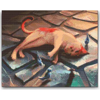 Diamantové malování Diamantové malování - Hravá kočka Velikost: 30x40cm, Rámování: Pouze srolované plátno, Diamanty: Čtvercové