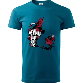 Mapy - názvy měst - Dánsko - Klasické pánské triko vyšší gramáže - S ( Petrolejová )