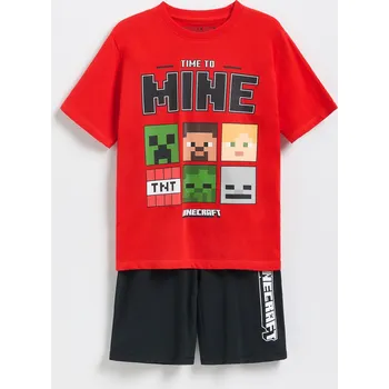 Dětská móda Reserved - Bavlněná pyžamová souprava Minecraft - červená - TJ364-33X - TJ364-33X-U13
