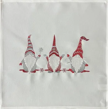 prostírání Bílé vánoční prostírání s červenou výšivkou skřítků Šířka: 40 cm | Délka: 40 cm