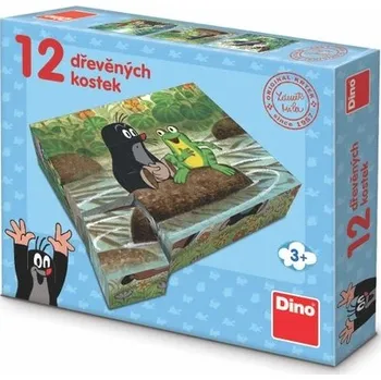 Hrací kostka Dino Dřevěné kostky Krtek a zvířátka 12 ks