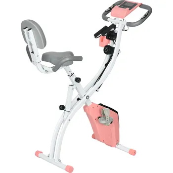 HOMCOM Indoor bike trenažér 2 v 1, skládací, s LCD monitorem, držák na telefon, nastavitelný odpor, ABS, 97x51x115 cm, růžový| Aos