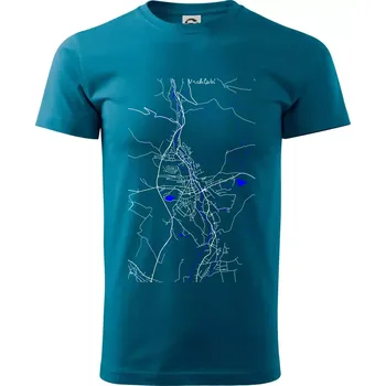 Vrchlabí - Mapa s vodními toky - Klasické pánské triko vyšší gramáže - XS ( Petrolejová )