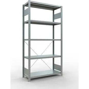 Dílenský regál Policový regál SCHULTE, základní, 5 úrovní, křížová podpěra, zatížení pole 250 kg, 1060x436x2000 mm