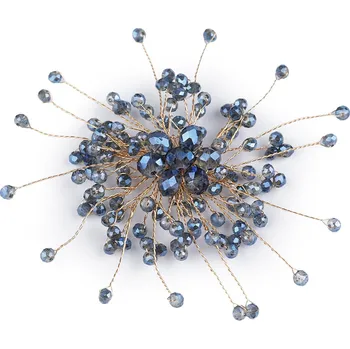 Náramek Brož se skleněnými broušenými korálky Hand made, malé, 8 (314) modrá zlatá