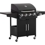 Plynový gril Outsunny se 3 hořáky, každý o výkonu 3 kw, pojízdný grilovací vozík na kolečkách, grilovací síť, postranní stolky, 132,4 cm x 55 cm x 109 cm | Aosom