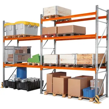 Dílenský regál Paletový regál, základní pole, šířka police 3300 mm, 2 skladovací úrovně, 3500 x 1100 x 3800 mm