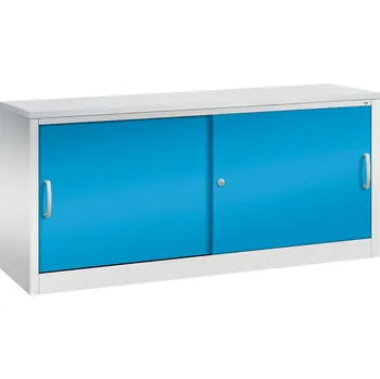Jednací stůl Kancelářská skříňka s posuvnými dveřmi C+P Acurado, sideboard, 1600 x 400 x 720 mm, sv. šedo-modrá