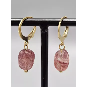 Náušnice Náušnice Jahodový Křemen tromlík zlaté provedení