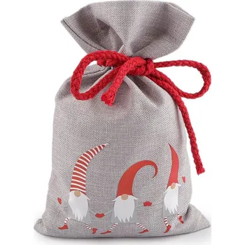 Balící papír Vánoční dárkový pytlík skřítek 15x25 cm imitace juty - šedá světlá (10 ks)