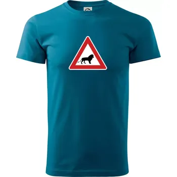 Dopravní značka - Pozor lev - Klasické pánské triko vyšší gramáže - M ( Petrolejová )