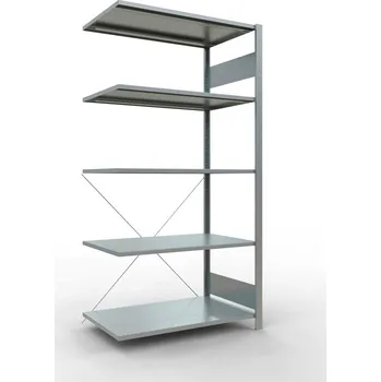 Dílenský regál Policový regál SCHULTE, nástavný, 5 úrovní, křížová podpěra, zatížení pole 150 kg, 1006x636x2000 mm