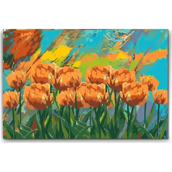 Malování podle čísel - Malované tulipány Velikost: 40x60cm, Rámování: Pouze srolované plátno