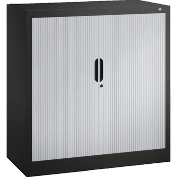 Jednací stůl Žaluziová skříň do kanceláře C+P Omnispace, sideboard, 1000 x 420 x 1030 mm, černošedá/světle šedá