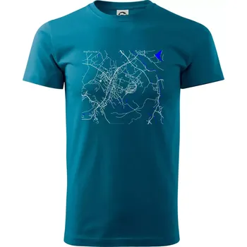 Kopřivnice - Mapa s vodními toky - Klasické pánské triko vyšší gramáže - XS ( Petrolejová )