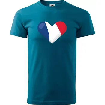 Francouzská vlajka srdce - Klasické pánské triko vyšší gramáže - M ( Petrolejová )