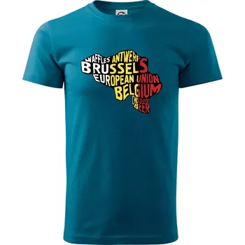 Mapy - názvy měst - Belgie - Klasické pánské triko vyšší gramáže - M ( Petrolejová )