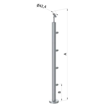 Zábradlí Nerezový sloup, vrchní kotvení, 4 řadový průchodný, vrch nastavitelný (ø 42,4x2 mm), leštěná nerez / AISI304