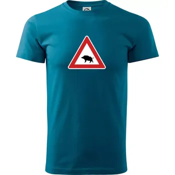 Pánská móda Dopravní značka - Pozor divočák - Klasické pánské triko vyšší gramáže - XS ( Petrolejová )