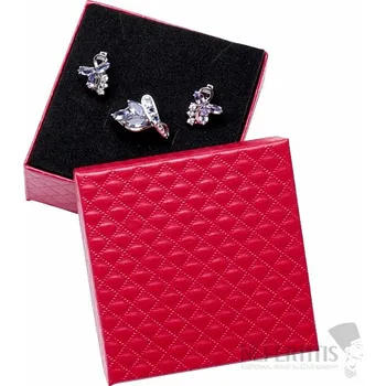 Dárková krabička Papírová dárková krabička červená vzorovaná na všechny druhy šperků 7,5 x 7,5 cm