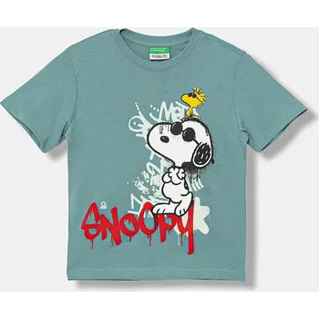 Bavlněné tričko United Colors of Benetton tyrkysová barva, s potiskem, 3X1SG10JW 3X1SG10JW.P.seasonal 06X, vel. 98