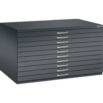 Jednací stůl Výkresová skříň na mapy, plány a výkresy C+P 7200, 1350 x 960 x 760 mm, černošedá