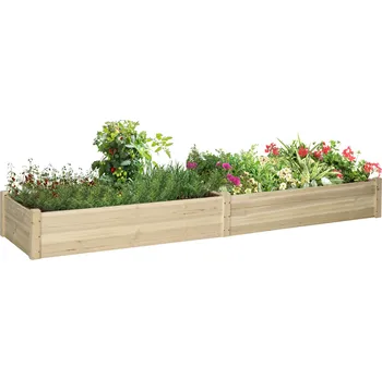 Květináč Dřevěný truhlík na květiny Outsunny se 2 plochami pro zeleninu a bylinky, přírodní, 244x61,5x27cm| Aosom