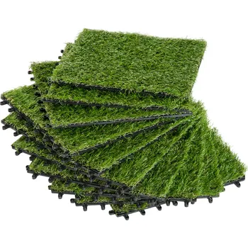 Umělý povrch Outsunny umělá tráva 10 kusů travní koberec 30 x 30 cm 25 mm tmavě zelený pro balkonovou zahradu, odolný a snadno udržovatelný, umělý trávník z plastu | Aosom.de