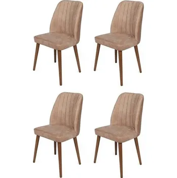 Barová židle Sada jídelních židlí Alfa Beige and Walnut, 4 ks, béžová