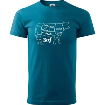 Kráva nákres rozřezání Anglicky - Klasické pánské triko vyšší gramáže - XS ( Petrolejová )