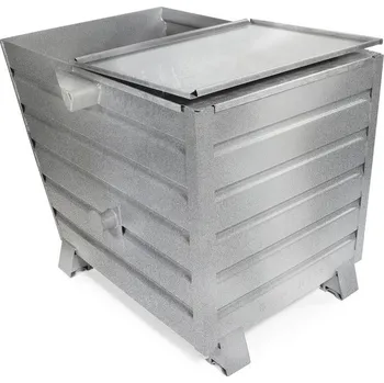 Přepravník Nádoba na sypký materiál z oceli, s víkem, objem 650 litrů, zinkovaná