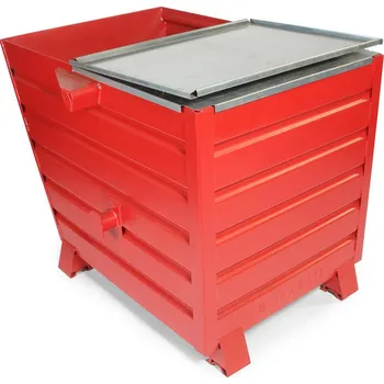 Přepravník Nádoba na sypký materiál z oceli, s víkem, objem 810 litrů, červená
