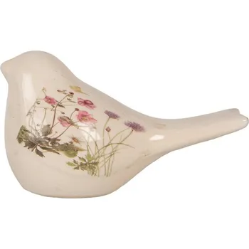 Béžová keramická dekorace ptáček s lučními květy Flowers of Love S - 16*7*9 cm