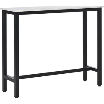 Jídelní stůl HOMCOM Barový stůl s mramorovým vzhledem, kuchyňský stůl s nastavitelnými nohami do obývacího pokoje, jídelny, ocel 120 x 40 x 100 cm Bílá+Černá